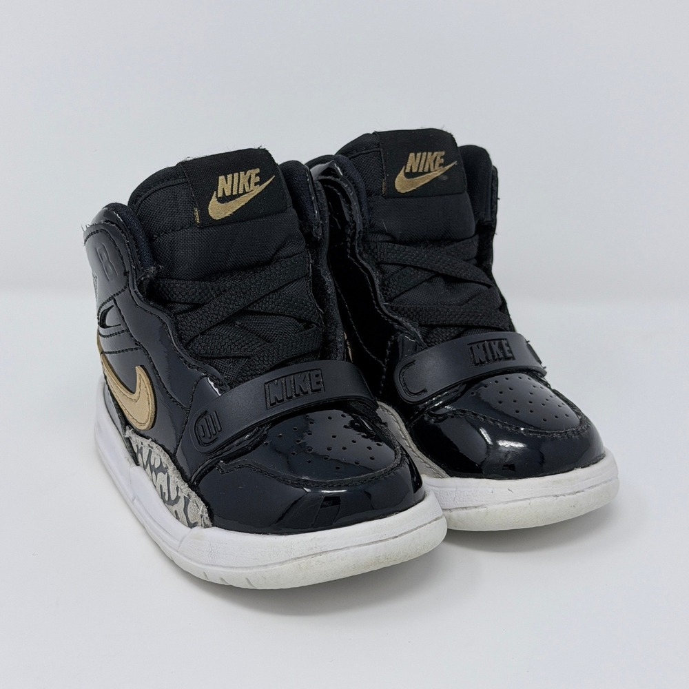 Jordan Legacy 312 Toddler Black Gold Patent Leather Sneakers